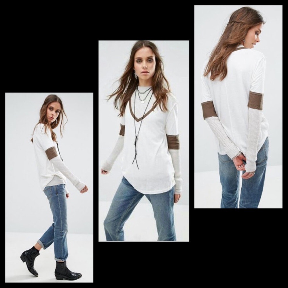 We the Free Heathered Colorblock V-Neck Tee Shirt - Picture 3 of 8